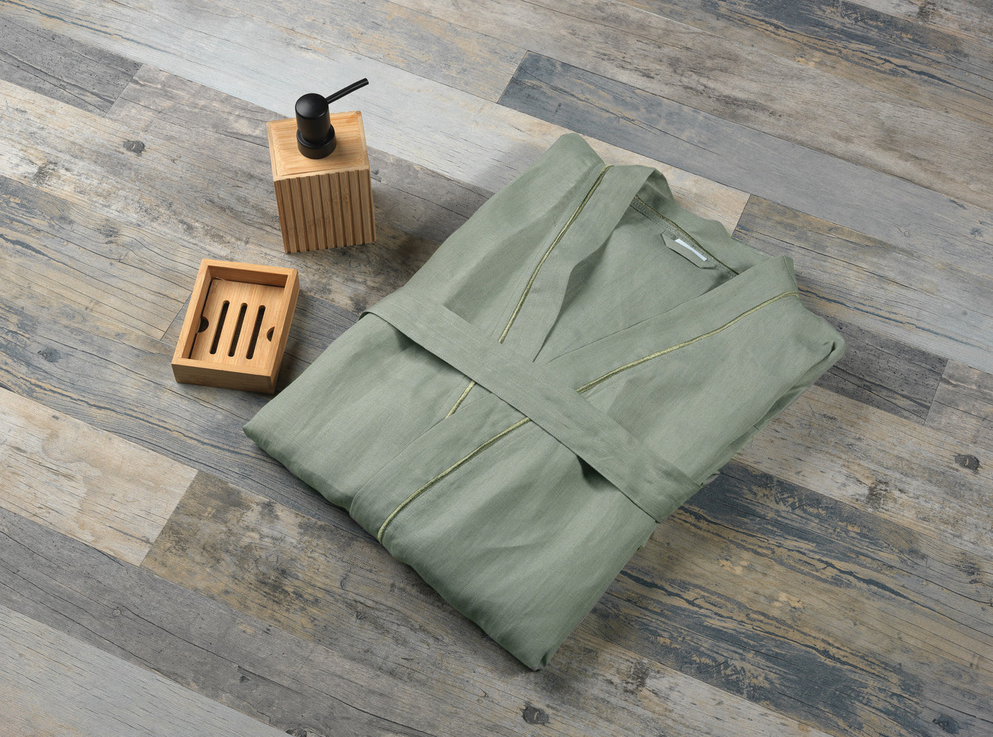 Olive-colored linen kimono